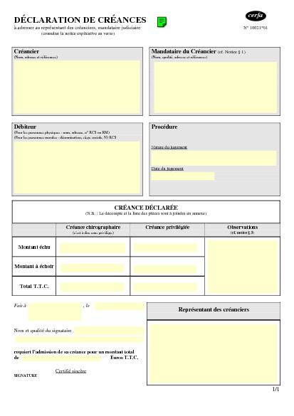 Modèle déclaration de créances Avignon Service public